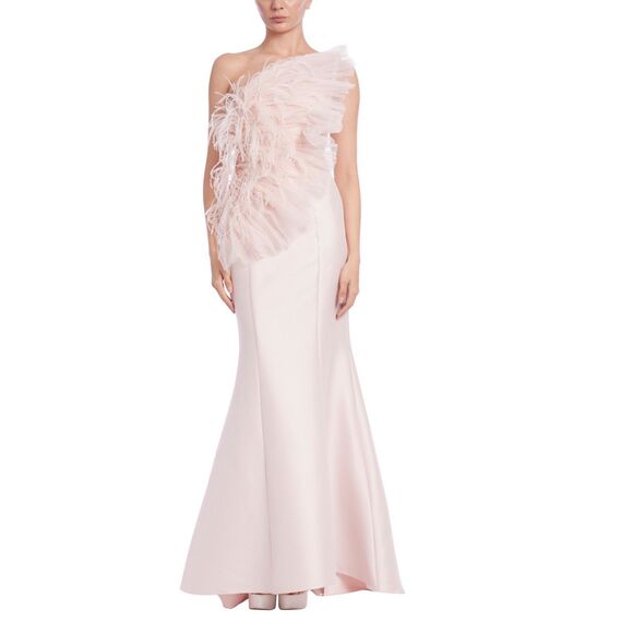 NWT Badgley Mischka Feather Fan Mermaid Gown in Blush Size 10 $990 - Picture 1 of 9